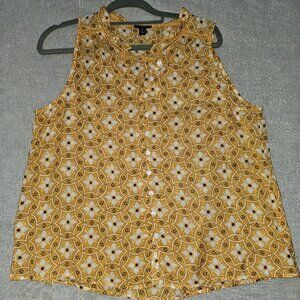 Ann Taylor Medium Mustard Yellow Geometric Sleeveless Blouse